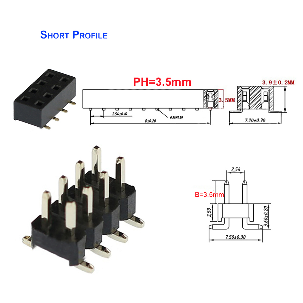 20pcs 2.54mm PH3.5 2x3P/5P/10P - Male Female Header Pin review and price