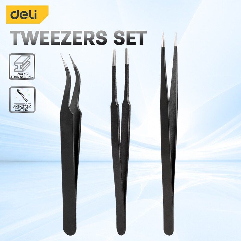 Deli 3PCS Tweezers Set Upgrade - Diy Electronics Soldering Kit review and price